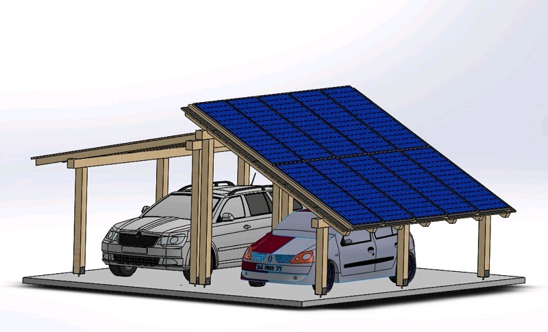 Solarna samostojeća nadstrešnica kao otvorena garaža za aute